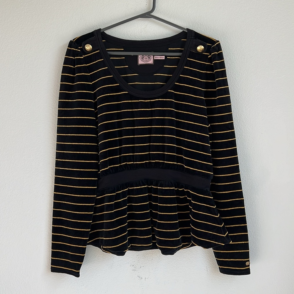 JUICY COUTURE Black Gold Lurex Velour Blouse Top